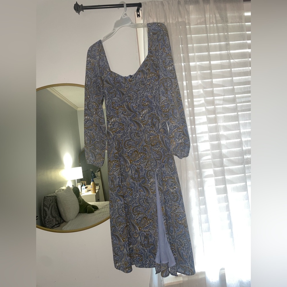 Peasant Sleeve Paisley Midi Dress